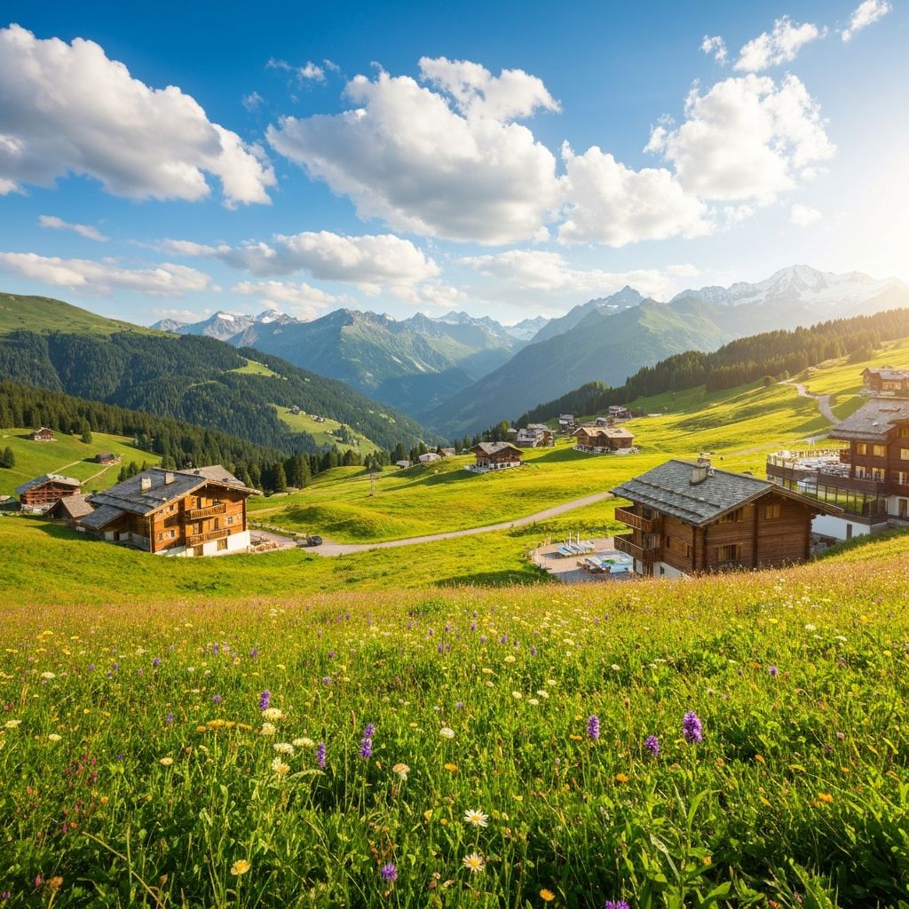 Val d'Isère en été avec ses prairies alpines et montagnes